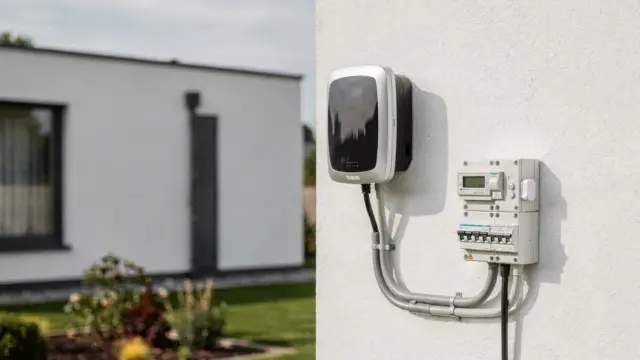 Hausanschluss für Wallbox mit Hausanschlusskasten, Zählerkasten und installierter Ladestation