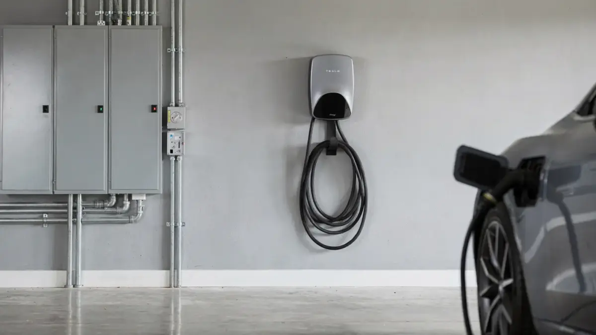 Wallbox-Installation mit Sicherungskasten und Leitungsführung zum Schutz von Leitung, FI und Stromkreis