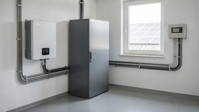 PV-Speicheranlage mit Batterie, Wechselrichter und Solarmodulen zur Speicherladung