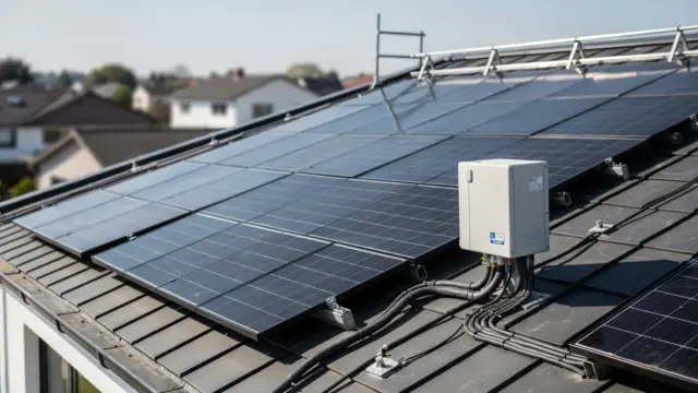 Photovoltaikanlage auf Hausdach mit Wechselrichter und Kabeln zur PV-Anlage Sicherheit im Alltag