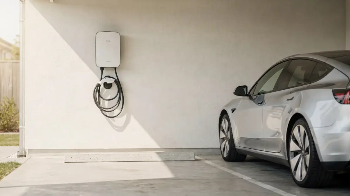 Wallbox an der Hauswand in der Garage als Thema zur Wallbox-Genehmigung und Anmeldung