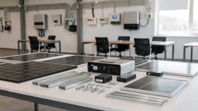 Verschiedene Solaranbieter-Arten mit Photovoltaikmodulen, Wechselrichter und Montagematerial