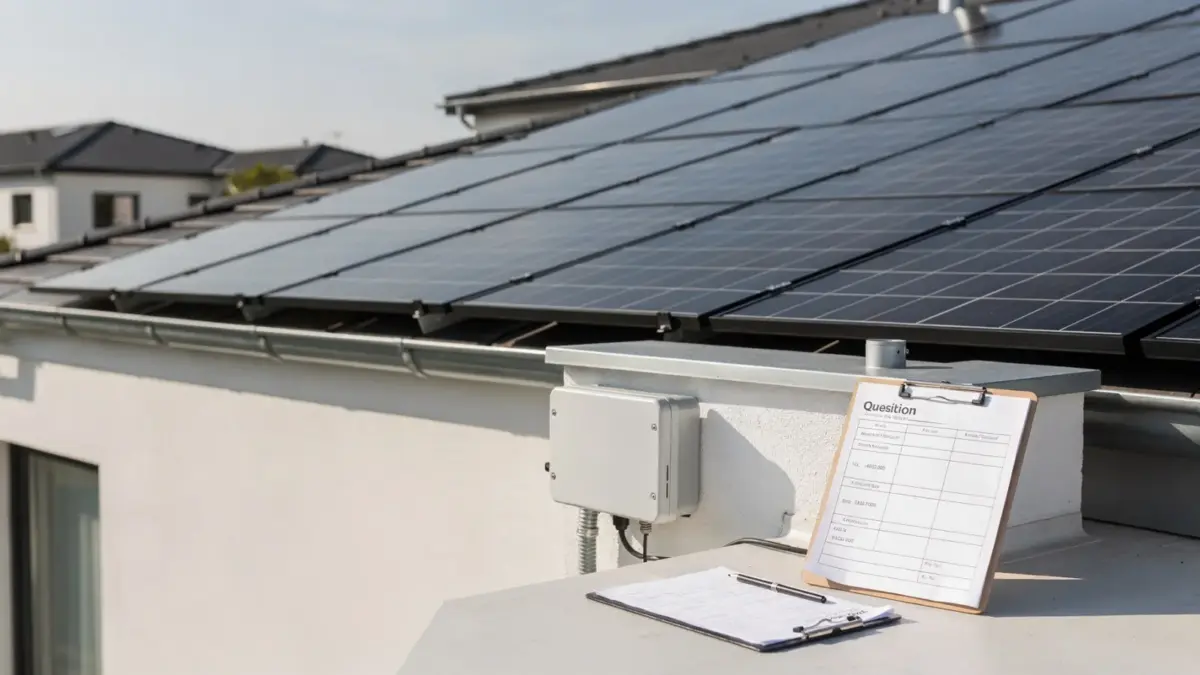 Solaranlage auf Hausdach mit Angebotsunterlagen zum Verstehen und Vergleichen von Einzelpreisen