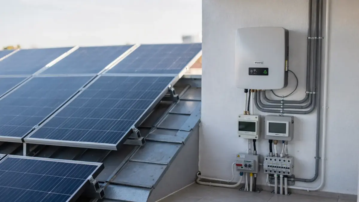 Solaranlage mit Solarmodulen und Wechselrichter für laufende Kosten und Wartung