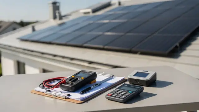 PV-Anlage auf Hausdach mit Messwerkzeugen zur Planung von Eigenverbrauch und Anlagengröße