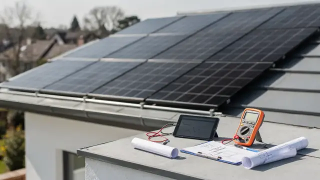 Photovoltaik-Anlage auf einem Hausdach als Beispiel für PV kWp für den Haushalt