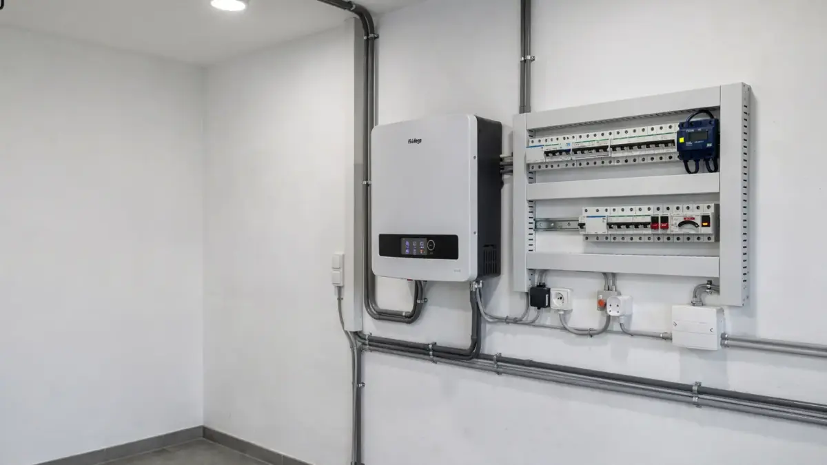 Stromspeicher und Wechselrichter in einem Hauswirtschaftsraum zum Thema Stromspeicherpreis im PV-Angebot