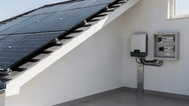 PV-Anlage mit Speicher auf Hausdach und Batteriespeicher im Technikraum als Kostenbeispiel