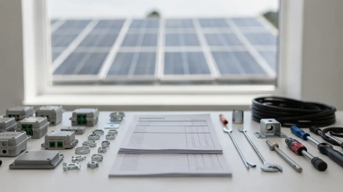 Solaranbieter-Angebot mit PV-Komponenten und Unterlagen zur Lieferzeit