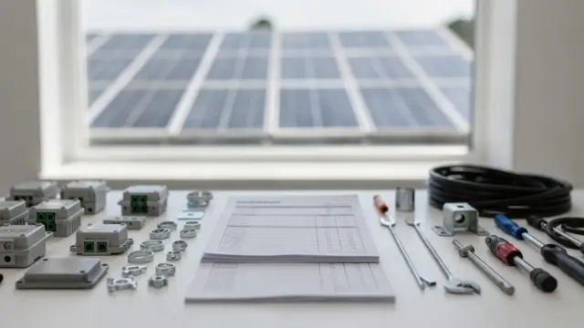 Solaranbieter-Angebot mit PV-Komponenten und Unterlagen zur Lieferzeit