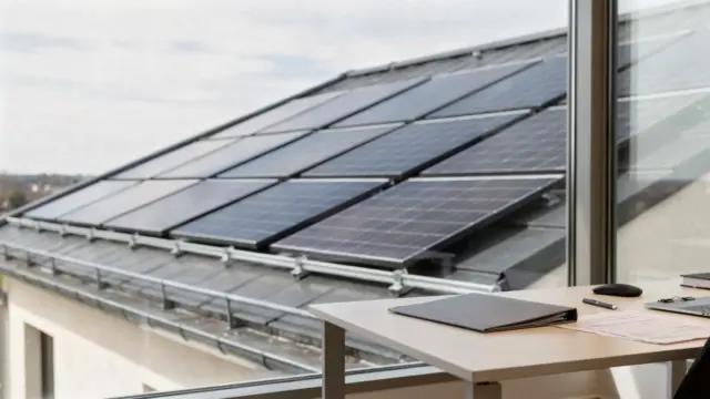 Photovoltaikanlage auf einem Hausdach mit Unterlagen zur PV-Baugenehmigung
