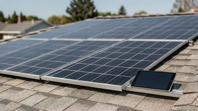 Solaranbieter in meiner Nähe finden und vergleichen: Solarmodule auf einem Hausdach mit Techniker