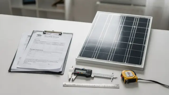 Solarpanel, Unterlagen und Messwerkzeug zu PV-Garantie, Haftung und Gewährleistung