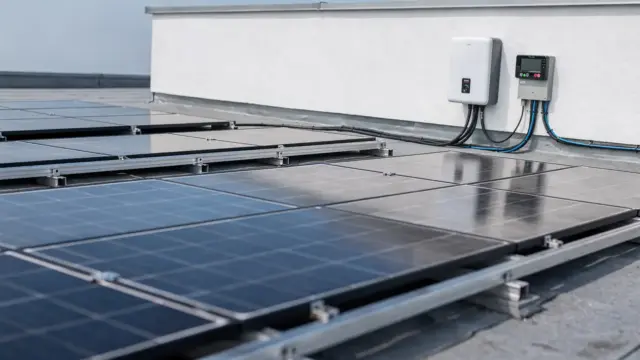 Photovoltaikanlage auf dem Dach mit Wechselrichter zum Thema PV steuerlich behandeln