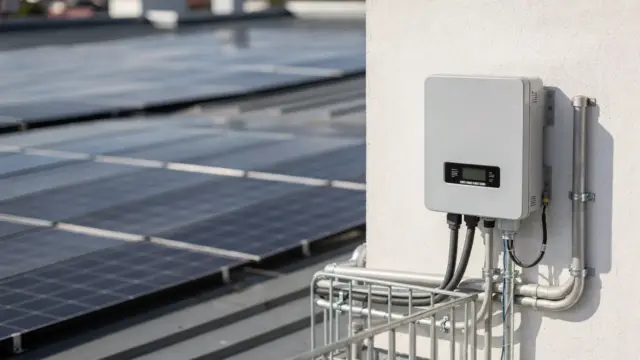 Solaranlage auf dem Dach mit Wechselrichter zur Einspeisevergütung nach EEG
