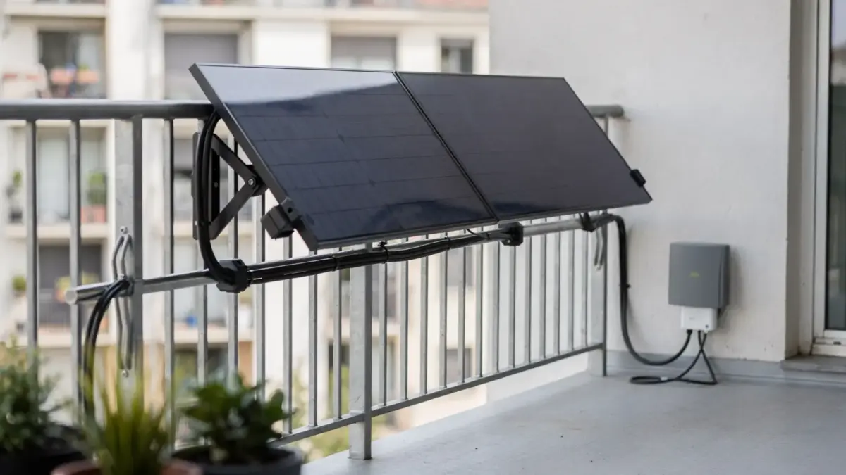 Balkonkraftwerk auf einem Mietbalkon in einem Wohnhaus