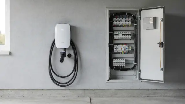 Wallbox mit Elektroverteilung und FI-Schalter für den Anschluss einer Wallbox