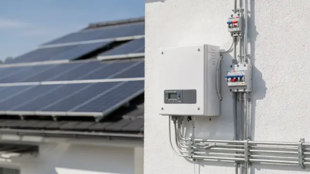 Photovoltaikanlage mit Überspannungsschutz und Wechselrichter zum Thema PV-Blitzschlag-Überspannung