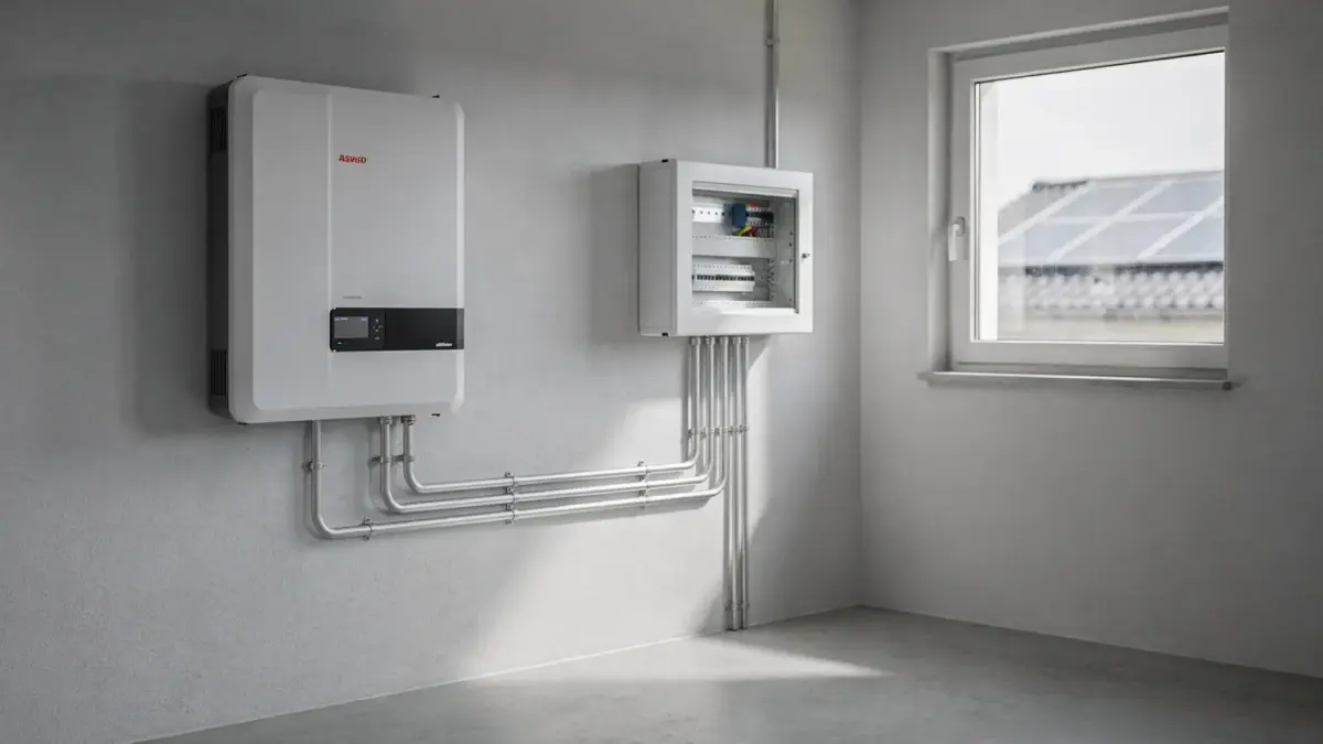 PV-Speicher und Wechselrichter in einem Hauswirtschaftsraum zur Wirtschaftlichkeit von Solaranlagen