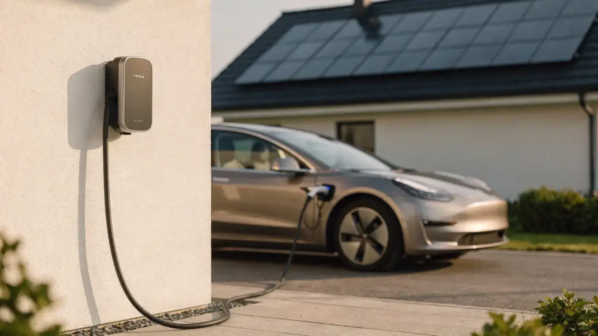 Wallbox am Haus mit Elektroauto und Solaranlage – Eigenverbrauch mit Solarstrom