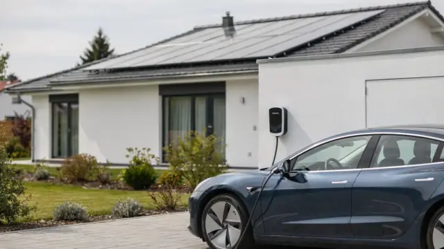 Photovoltaikanlage, Wallbox und E-Auto zeigen PV-Leistung fürs E-Auto