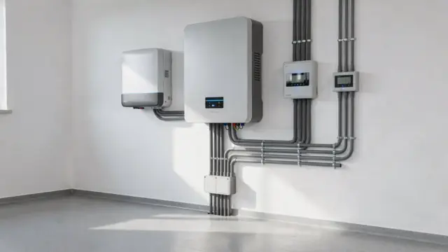 Haus-Stromspeicher mit Batterie, Wechselrichter und Messgerät zu Lade- und Entladeleistung